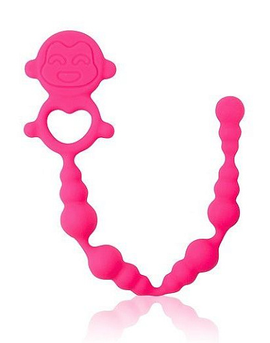 Розовая силиконовая анальная цепочка с ограничителем Bior toys CSM-23125 (25 см)