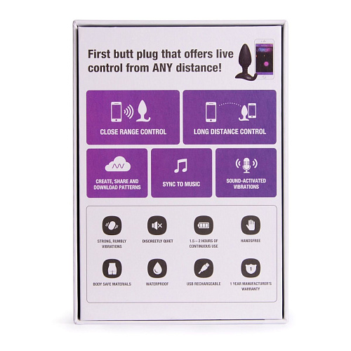 Малая чёрная анальная пробка со смарт-приложением и подключением к чатам вебкам Lovense Hush E26373