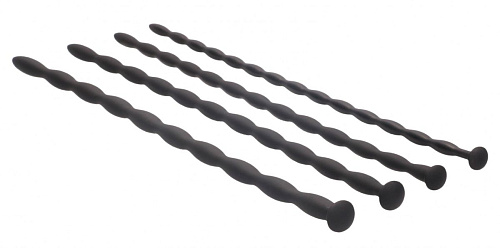 Набор из 4 чёрных стимуляторов уретры Shots Media BV Silicone Spiral Screw Plug Set Advanced OU437BLK