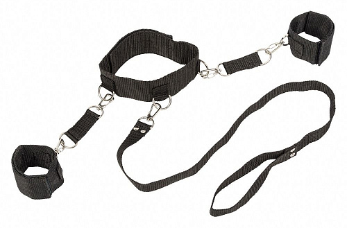 Чёрный ошейник с наручниками Lola toys Bondage Collection Collar and Wristbands Plus Size 105802