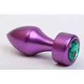 Фиолетовая анальная пробка с широким основанием и зелёным кристаллом 4sexdreaM 47445-6 (7,8 см)