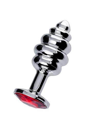 Изящная ребристая анальная втулка с красным кристаллом Штучки-дрючки 690127 (7 см)