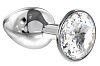 Малая серебристая анальная пробка с прозрачным кристаллом Lola toys Diamond Clear Sparkle Small 4009-01Lola (7 см)