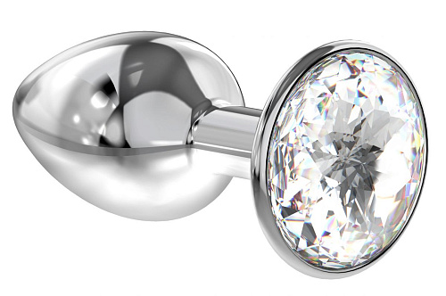 Малая серебристая анальная пробка с прозрачным кристаллом Lola toys Diamond Clear Sparkle Small 4009-01Lola (7 см)