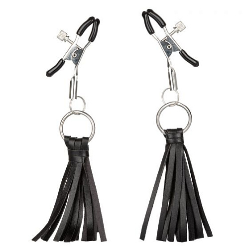 Зажимы на соски с кожаными кистями California Exotic Novelties Playful Tassels Nipple Clamps SE-2614-05-2