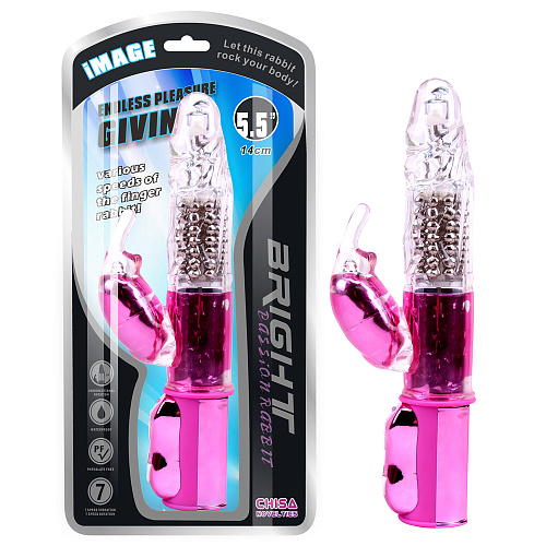 Розовый вибратор со стимулятором клитора Chisa Bright Passion Rabbit 131010706 (27 см)