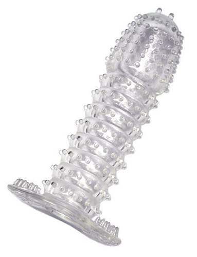 Прозрачная закрытая насадка с шипиками Eroticon 31015 (12 см)