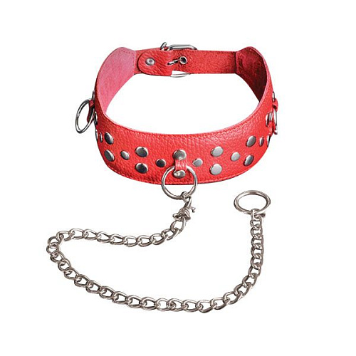 Красный кожаный ошейник с карабином и поводком Sitabella 3100-2