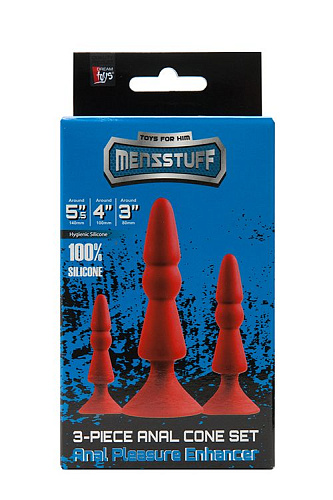 Набор из красных анальных силиконовых втулок Dream Toys MENZSTUFF 3-PIECE ANAL CONE SET 21284