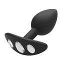 Чёрная анальная пробка Shots Media BV Diamond Butt Plug With Handle OU481BLK (7,7 см)