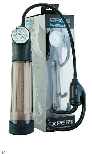 Помпа-массажёр для мужчин с удобным рычагом и манометром, дымчатая Sexus 709012