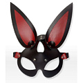 Чёрно-красная кожаная маска с длинными ушками Sitabella 3186-12