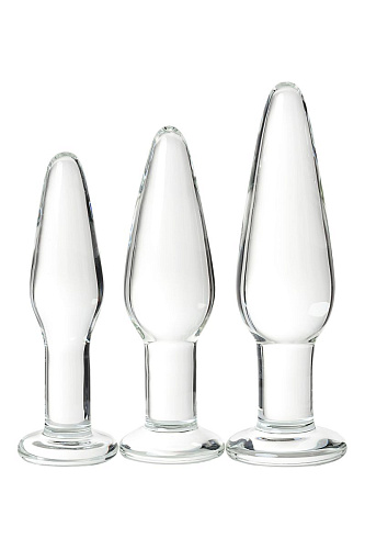 Набор из трёх стеклянных анальных пробок с круглым ограничителем Sexus Sexus Glass 912306
