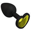 Чёрная силиконовая пробка с жёлтым кристаллом-сердцем Сумерки богов 508-11 YELLOW-DD (8,5 см)