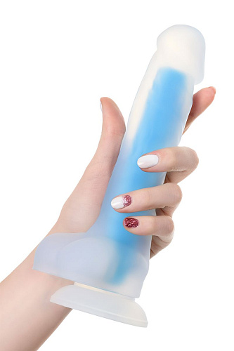 Прозрачно-синий фаллоимитатор, светящийся в темноте ToyFa Bruce Glow 872002 (22 см)