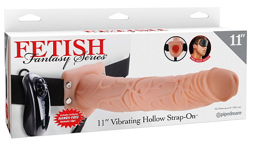 Телесный полый страпон на ремне Pipedream 11 Vibrating Hollow Strap-On  PD3378-21