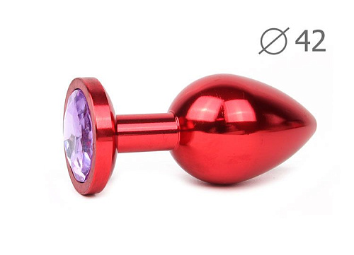 Коническая красная анальная втулка с сиреневым кристаллом Anal Jewelry Plug RL-15 (9,3 см)