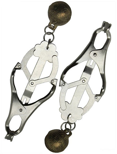 Серебристые зажимы для сосков со звенящими шариками Eroticon P3236M