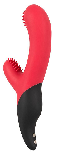 Красный вибратор с щёточками на головке и клиторальном отростке Orion Javida 0585971 (19 см)