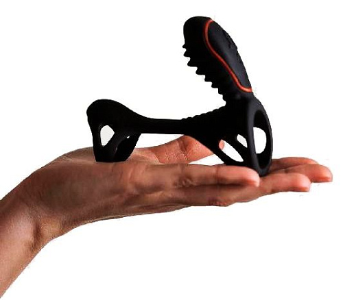 Чёрная насадка на фаллос с трёхкнопочным пультом управления Adrien Lastic Gladiator + LRS 306599