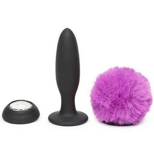 Чёрная анальная вибропробка Happy Rabbit Rechargeable Vibrating Bunny Tail Butt Plug Medium 80250 (12 см)
