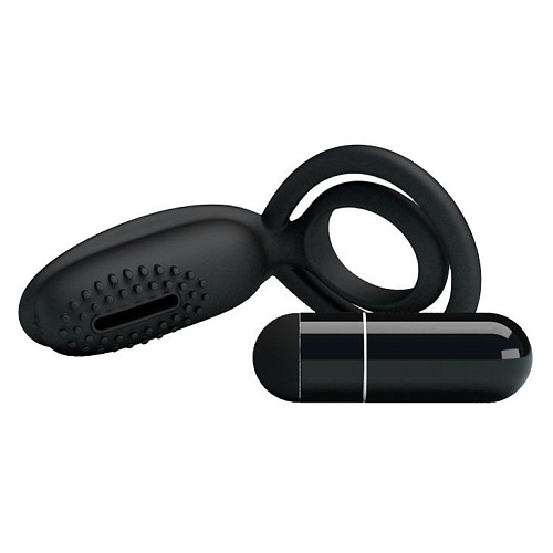 Чёрное эрекционное кольцо с клиторальной щеточкой Baile Esther BI-026218-0801