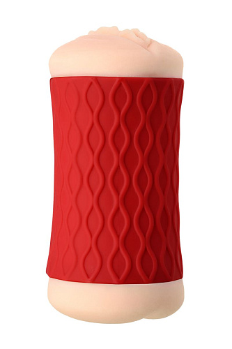 Двухсторонний мастурбатор телесного цвета в красном цилиндре JOS NADIN 784003