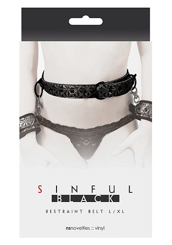 Чёрный ремень на пояс для фиксации манжет NS Novelties Sinful Black Restraint Belt Large NSN-1231-13