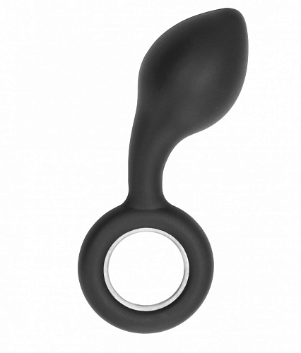 Чёрный анальный стимулятор Shots Media BV No.63 Dildo With Metal Ring SON063BLK (13,5 см)
