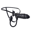 Полый чёрного цвета увеличивающийся страпон с вибрацией Pipedream Inflatable Vibrating Hollow Silicone Strap-On PD3782-23