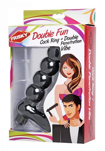 Насадка для двойного проникновения в чёрном цвете XR Brands Double Fun Cock Ring with Double Penetration VibeAE388