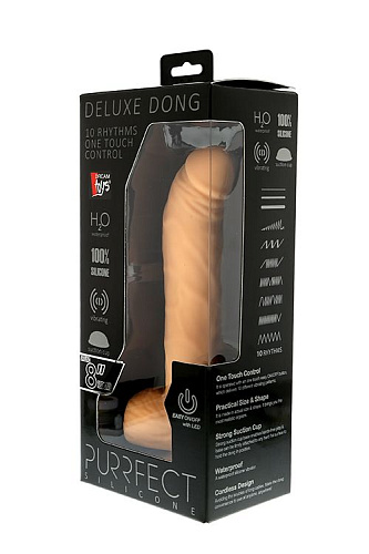 Телесный вибратор из силикона с кнопкой в основании ствола Dream Toys PURRFECT SILICONE DELUXE ONE TOUCH 8INCH 21057 (20 см)