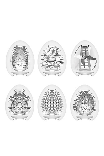 Набор из 6 мастурбаторов в молочном цвете с различным рельефом Tenga EGG Hard Boiled  EGG-VP6-2