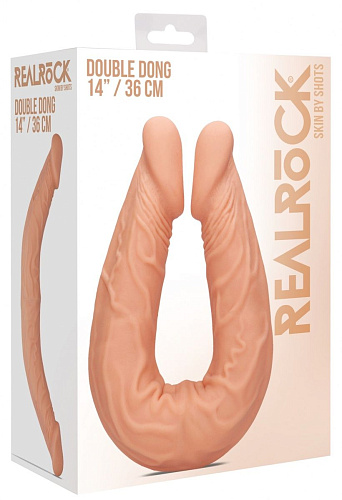 Телесный двусторонний фаллоимитатор Shots Media BV Double Dong REA069FLE (36 см)