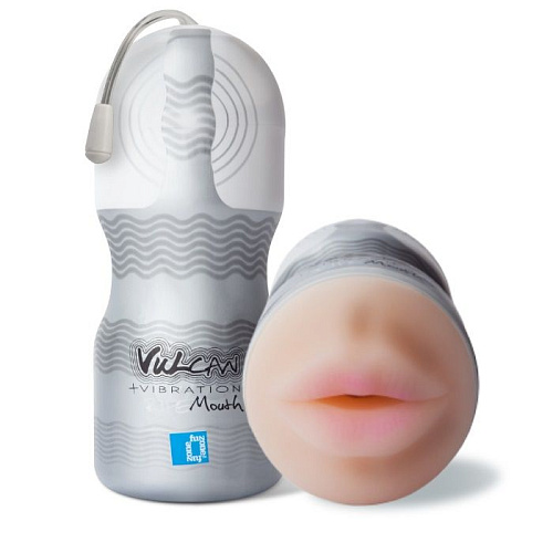 Сребристый мастурбатор-ротик с вибрацией Topco Sales Vulcan Love Skin Masturbator Ripe Mouth Vibe 1600148