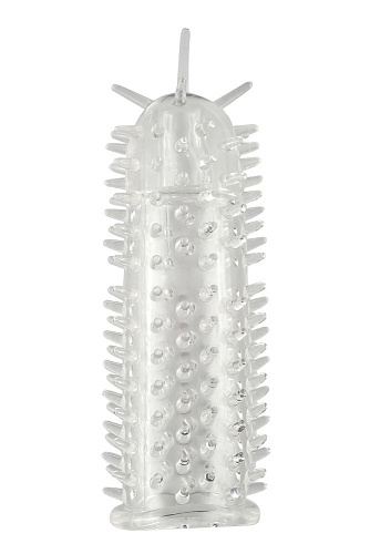 Прозрачная закрытая насадка с шипами разной длины White Label МС01030026Clear (12,5 см)