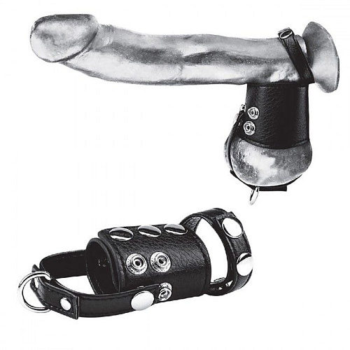 Кольцо на член и мошонку в чёрном цвете BlueLine Cock Ring With 2  Ball Stretcher And Optional Weight Ring BLM3045