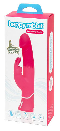 Розовый вибратор-кролик Happy Rabbit Realistic Dual Density Rechargeable Rabbit Vibrator 79370 (25,5 см)