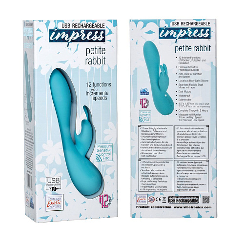 Перезаряжаемый бирюзовый вибромассажер California Exotic Novelties Petite Rabbit SE-4460-12-3 (21 см)