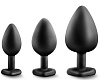 Набор из 3 чёрных пробок с прозрачным кристаллом-сердечком Blush Novelties Bling Plugs Training Kit BL-395835