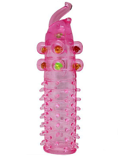 Розовая гелевая насадка с бусинками Eroticon 30265 (15 см)