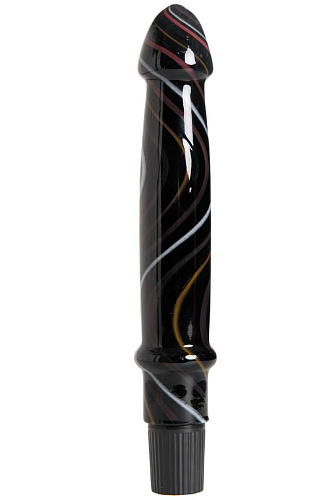 Чёрный вибромассажёр из стекла с красивыми волнами Sexus Glass 911005 (21 см)