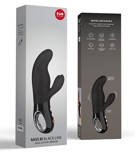 Чёрный вибратор с клиторальным отростком Fun Factory MiSS Bi Black Line 1201808 (17 см)