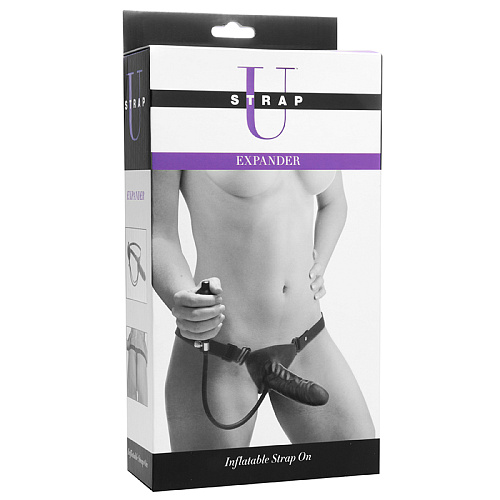 Женский страпон чёрного цвета с грушей для надувания XR Brands AE269 (15 см)