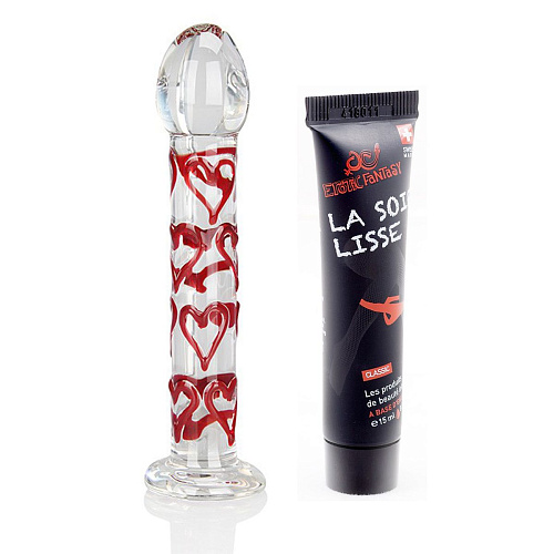 Стеклянный фаллоимитатор и лубрикант на водной основе Erotic Fantasy Smart Set №25