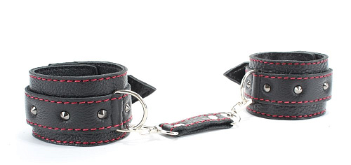 Чёрные поножи с шипами и контрастной строчкой БДСМ арсенал 56011ars