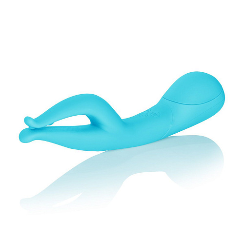 Голубой вибромассажёр со стимуляцией клитора California Exotic Novelties Impress Dual Kiss SE-4440-12-3 (15 см)