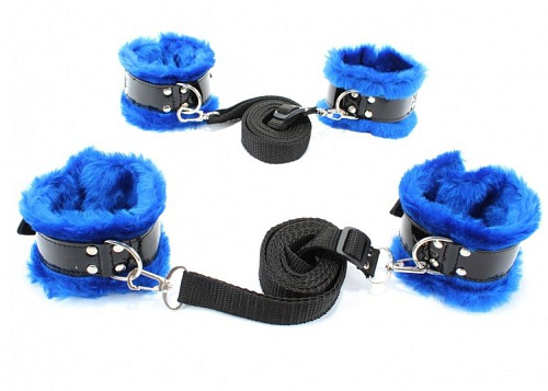 Набор на кровать с синим мехом BDSM Light БДСМ арсенал 760009ars
