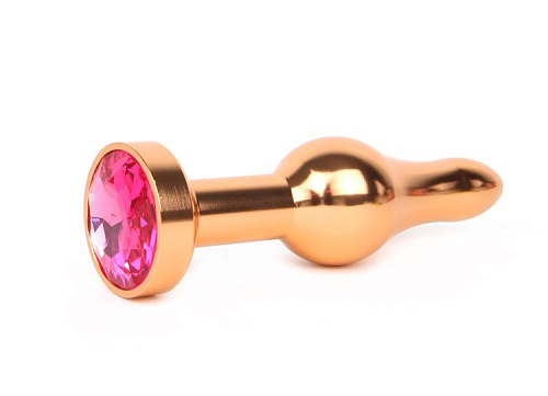 Удлиненная шарикообразная золотистая анальная втулка с малиновым кристаллом Anal Jewelry Plug ZGLD-14 (10,3 см)