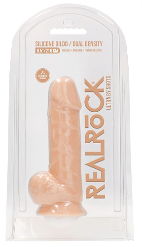 Телесный фаллоимитатор Shots Media BV Silicone Dildo With Balls REA076FLE (21,6 см)